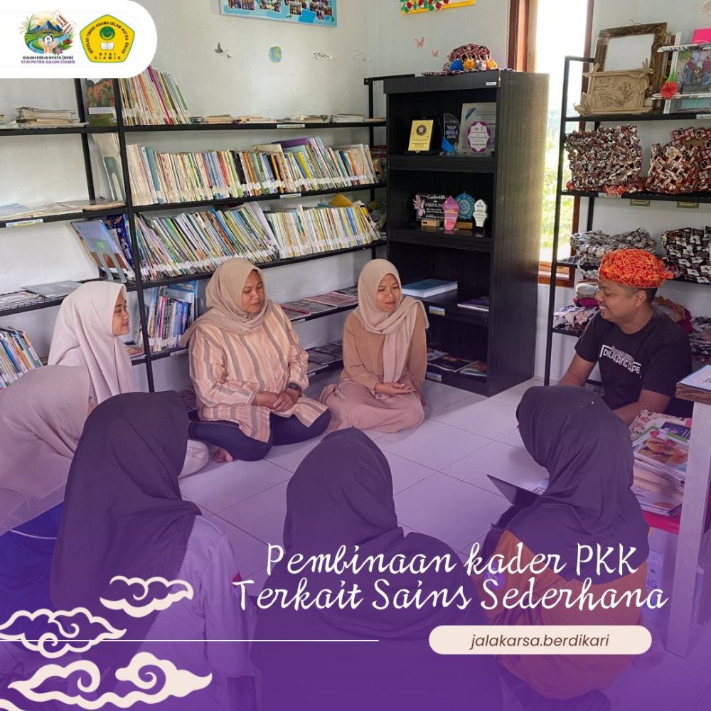 Mahasiswa KKN STAI Putra Galuh Ciamis Melaksanakan Perancangan Kegiatan Sains bersama Pengelola Perpustakaan Desa Jalatrang